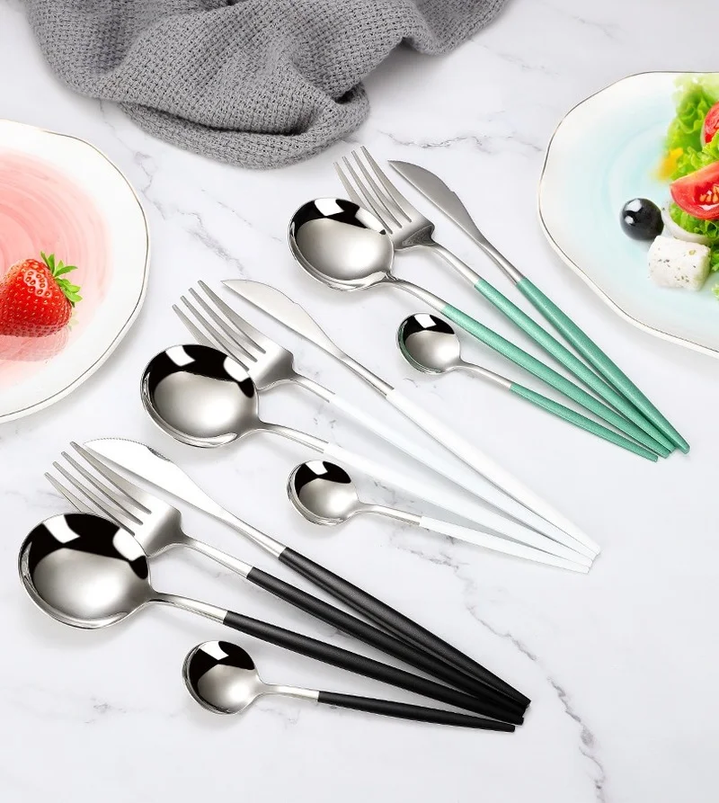 

24Pcs/set Stainless Steel Dinner Black Gold Dinnerware Set Knife Fork Coffee Spoon Cutlery Set Kitchen Tableware Silverware Sets