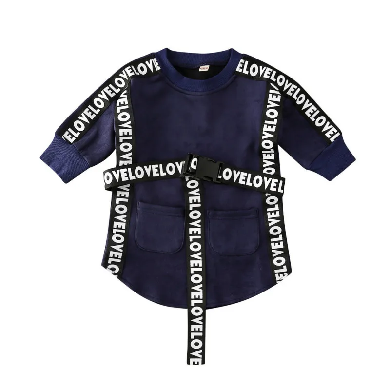 

Fashion Toddler Infant Baby Girl Clothes Long Sleeve Long Sweatshirt Hoodies With Letter Belt Sportwear Autumn Tops