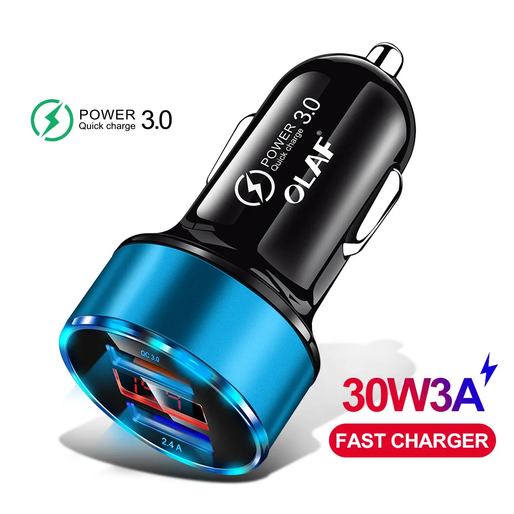 Blue Олаф 30 Вт 3A Quick Charge 3,0 зарядных порта USB для автомобиля Зарядное устройство для Xiaomi Mi huawei Supercharge SCP QC3.0 быстрый USB автомобильный держатель для телефона для быстрой зарядки - Тип штекера: Blue