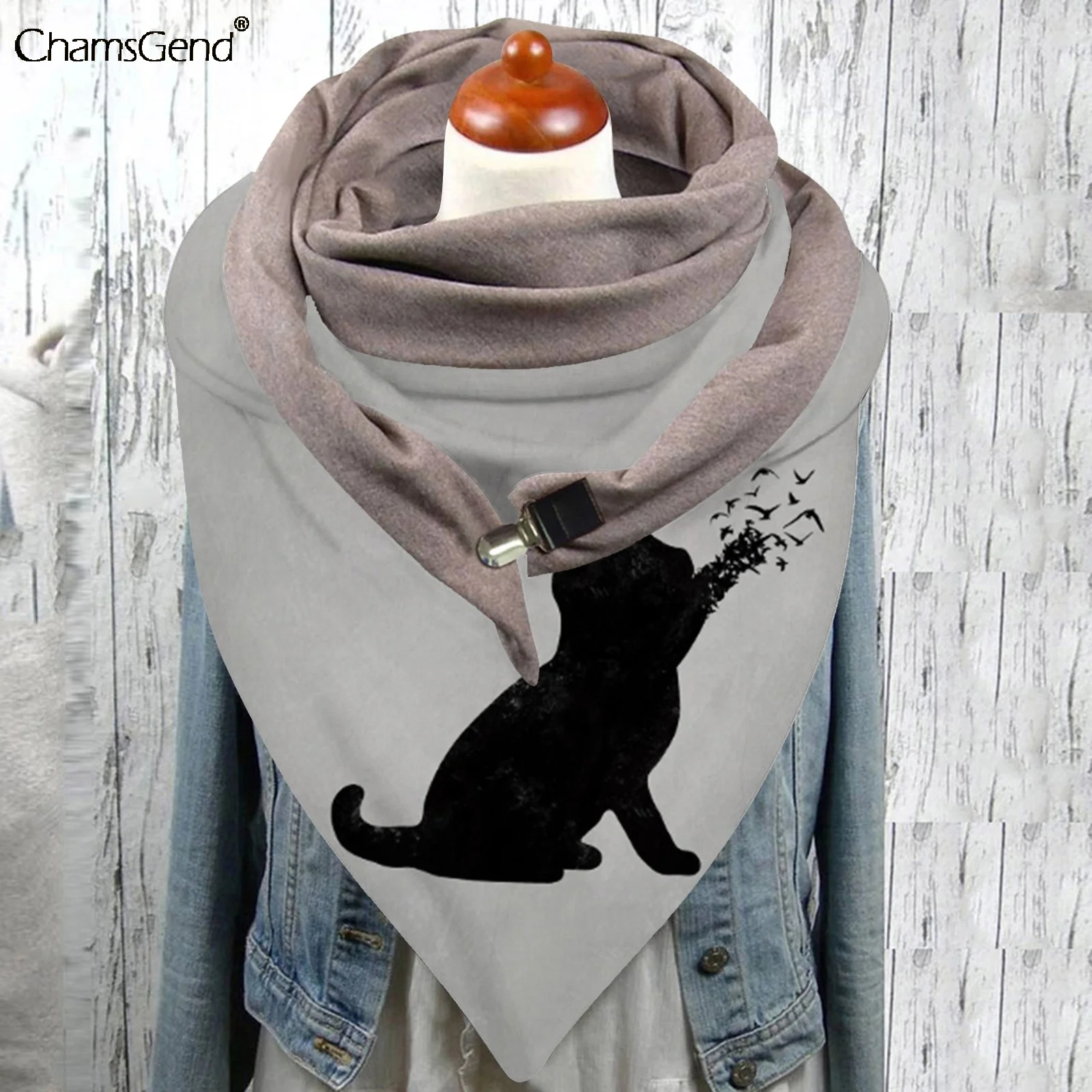 

Женский шарф, теплый шейный платок из пашмины с принтом животных и черных кошек, обогреватель для шеи и лица, женские шарфы с пряжкой
