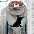 Женский шарф, теплый шейный платок из пашмины с принтом животных и черных кошек, обогреватель для шеи и лица, женские шарфы с пряжкой