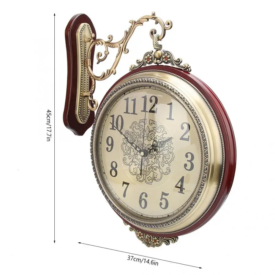 Ретро Двухсторонние настенные часы бесшумные круглые для спальни гостиной