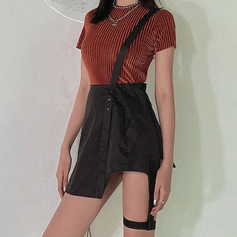 Женская Повседневная мини-юбка с поясом готическая Черная Асимметричная юбка