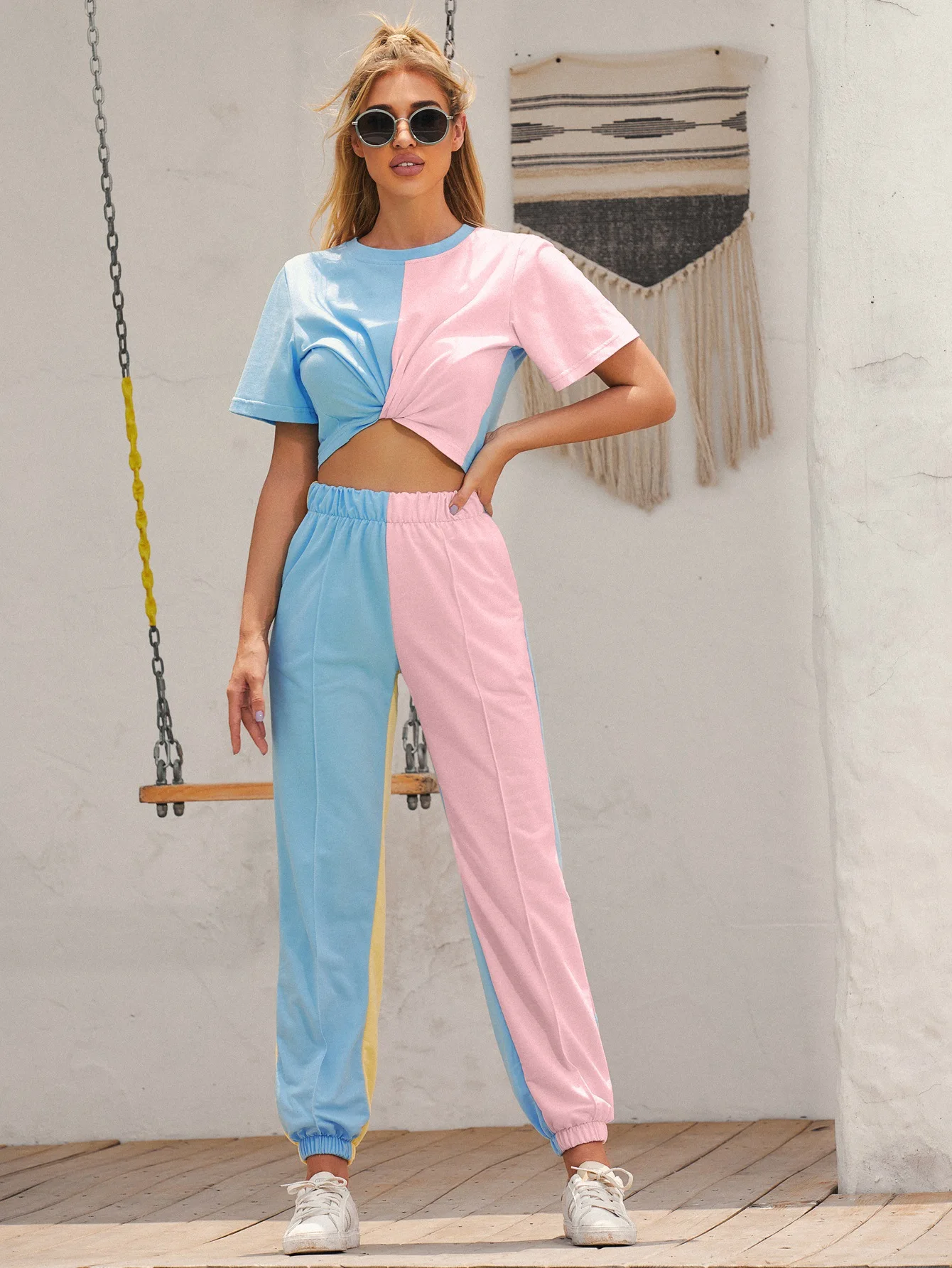 

INS New Women High Waist Trousers Wild Commuter Straight Tube Color Match Casual Sport ​Trouser Fashion Streetwear Trend Trouser