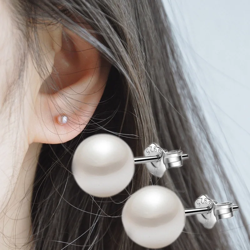 

Real 925 Sterling Silver Charm Min Pearl Beads Screw Stud Earrings For Women Wedding Party Fine S925 Jewelry DA1621