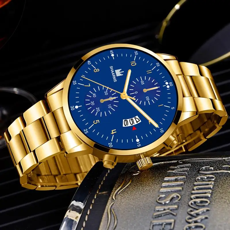 SHAARMS роскошные мужские серебряные часы из нержавеющей стали аналоговые