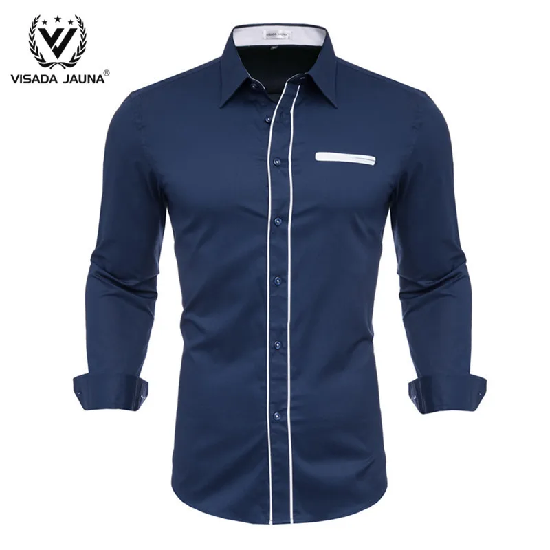 VISADA JUANA роскошная черная рубашка Для мужчин Slim Fit с длинными рукавами Camisa Masculina; цвет золотой, черный, Chemise, мужская, для общественных мест Для мужчин Костюмы