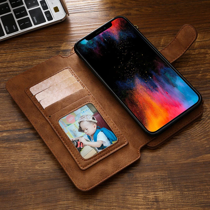 Роскошный многофункциональный кожаный чехол-кошелек для iPhone 6, 7, 8, металлическая молния, XS, XR, съемный чехол для iPhone x