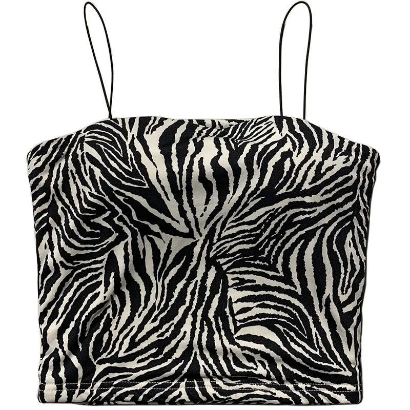 

Zebra pattern suspender vest 2021 summer new women's wear with knitted thin shoulder belt flat top
