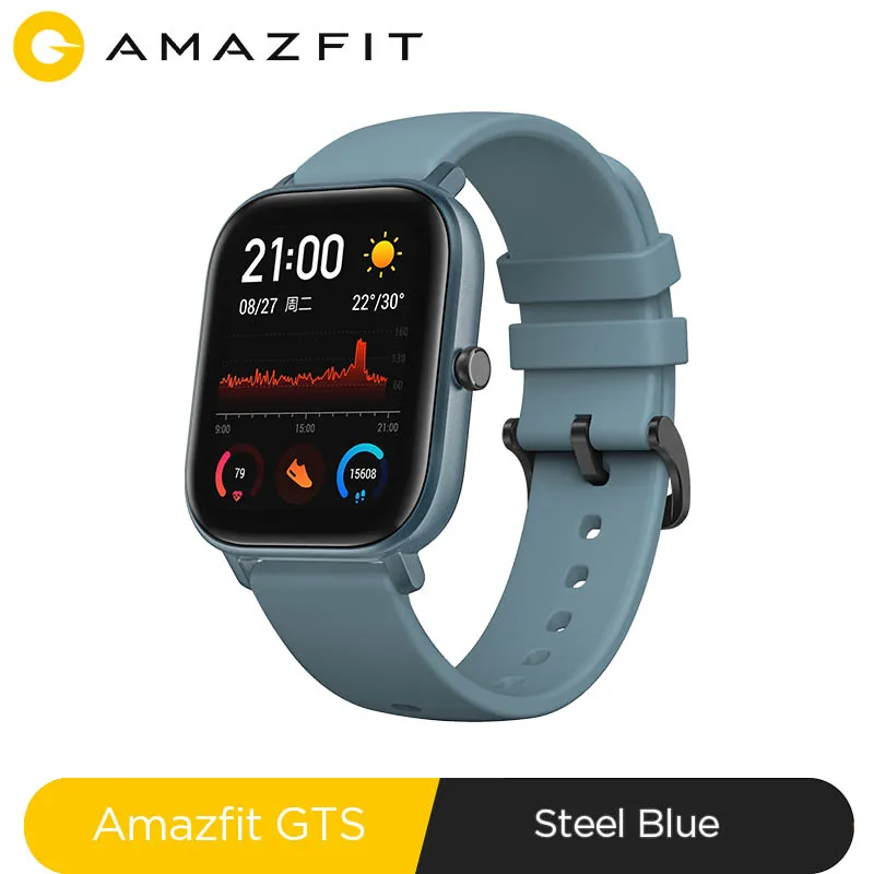 Глобальная версия Amazfit GTS Смарт-часы 5ATM водонепроницаемые умные часы с длинной батареей gps управление музыкой кожаный силиконовый ремешок - Цвет: Steel Blue