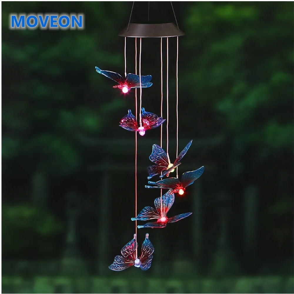 Бабочка светодиодная солнечная панель ветряной колокольчик ночник на солнечной