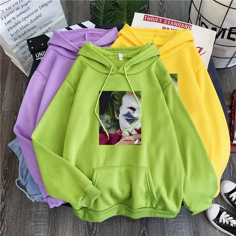 

Woman Hooded Sweatshirt With Pocket Clown Gothic Pullover Velvet Thicken Casual Loose Harajuku Aesthetic Streetwear Punk Tops