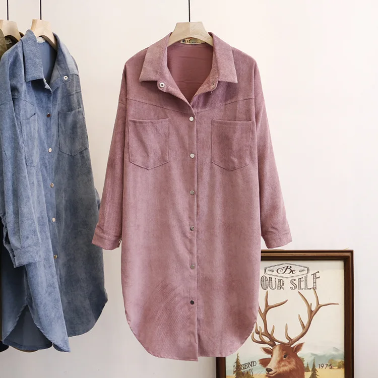 Женская рубашка с длинным рукавом большого размера Вельветовая блузка весна 2020