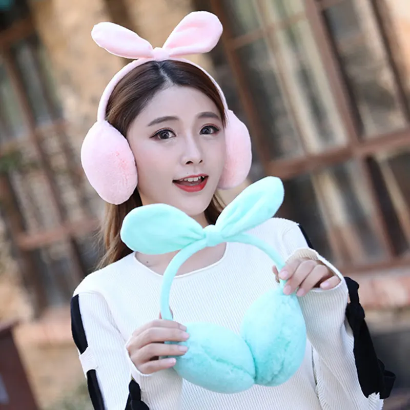 Женские наушники с заячьими ушками зимние теплые милые удобные мягкие плюшевые