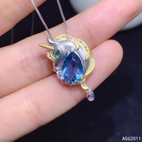 kjjeaxcmy fine jewelry natural blue topaz 925 sterling silver elegant unicorn girl pendant necklace support test hot selling