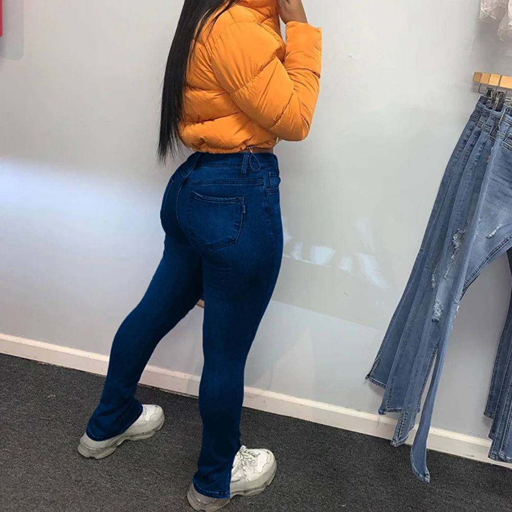 

Plaid Ripped Jeans For Women High Waist Jeans Vintage split hem pant With Holes Patchwork Bell Bottom Jean Denim Pants Trousers