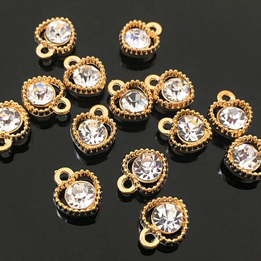 

10pcs Alloy Heart Round Charms Rhinestone Small Pendant for Jewelry Making Cute Earrings Necklace Bracelet Charms DIY Findings