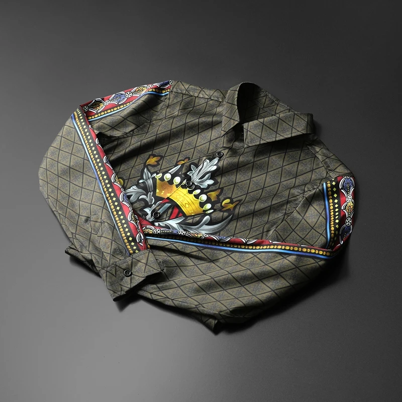 

Excellent Quality Men's Shirts Classic Lion Crown King Pattern Designers Brand Long Sleeve Male Nice Clothing 2342