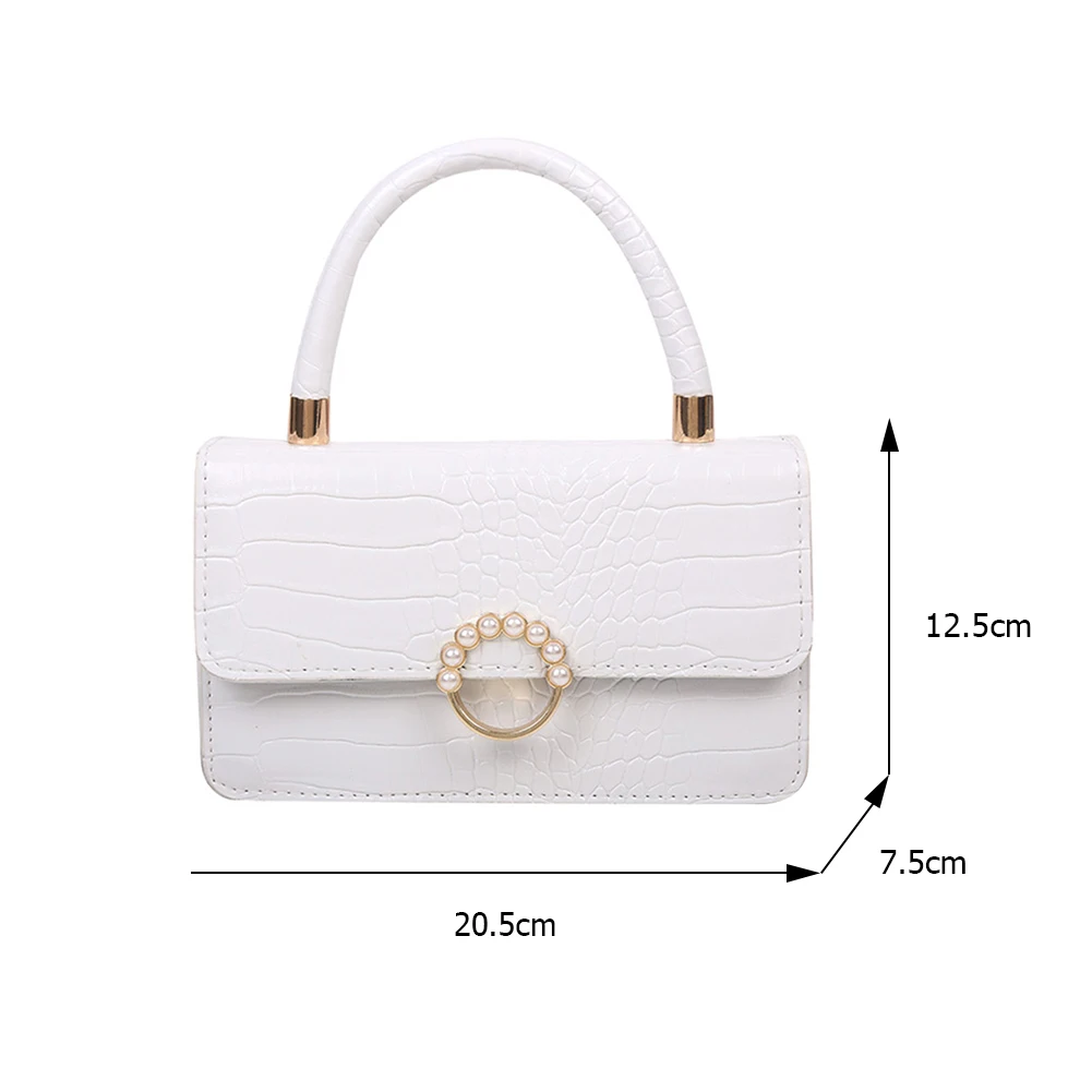 

Fashion Women Alligator Pattern PU Leather Pure Color Chain Shoulder Underarm Bag Casual Ladies Pearl Small Top-handle Handbags