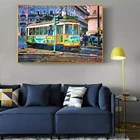 Акварельная картина с граффити Лиссабон городской улицы автобус трамвай художественная картина холст Современная Настенная картина для гостиной украшение для дома постер