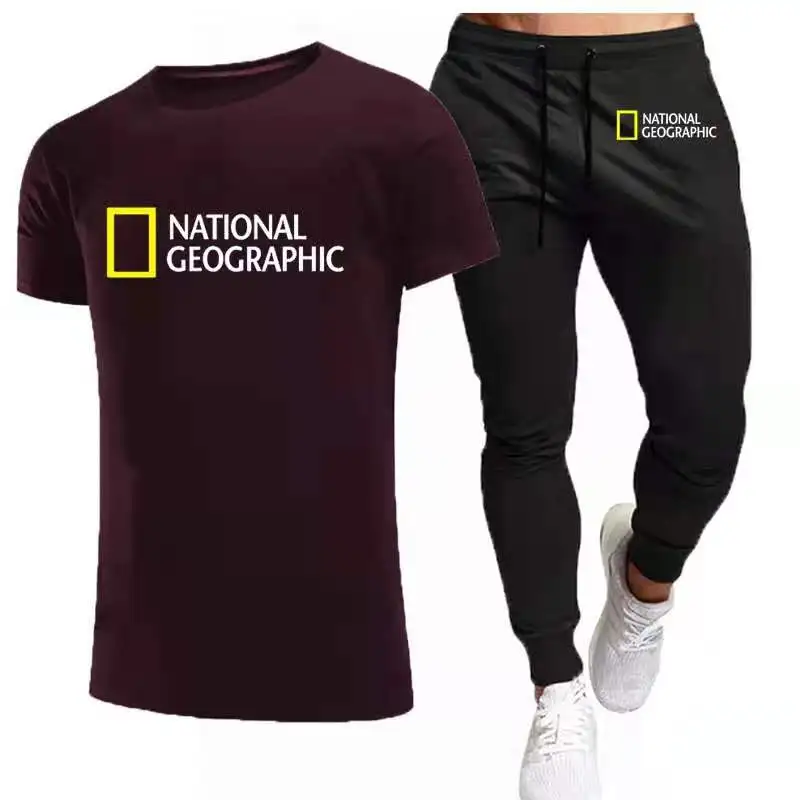 

Summer National Geographic T-shirt + pants men's suit track suit sportswear track suit men's short-sleeved T-shirt 2-piece set