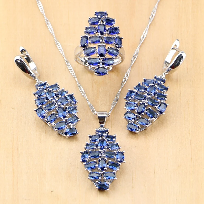 Женский ювелирный комплект из серебра 925 пробы с синим кубическим цирконием и