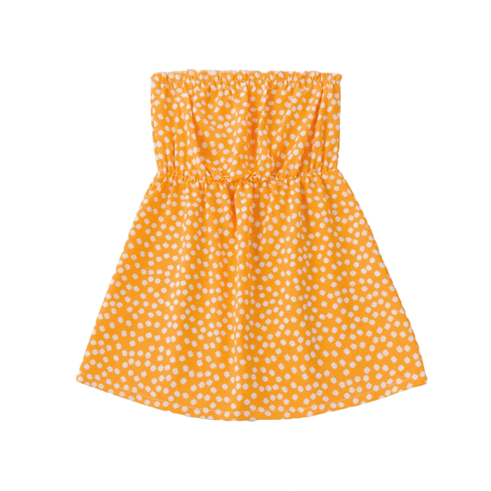 

Детское летнее платье без рукавов, с открытыми плечами и цветочным принтом