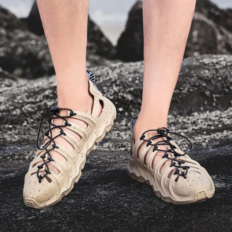 Мужские сандалии-желе без застежки дышащие легкие пляжные шлепанцы с дырками