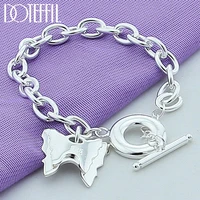 doteffil 925 sterling silver two butterfly pendant bracelet ot buckle for woman charm wedding engagement fashion party jewelry