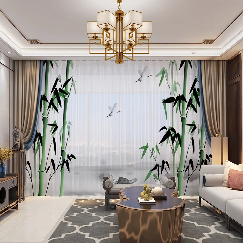 Шторы с бамбуковым принтом в современном стиле s оконные тюлевые сетчатые