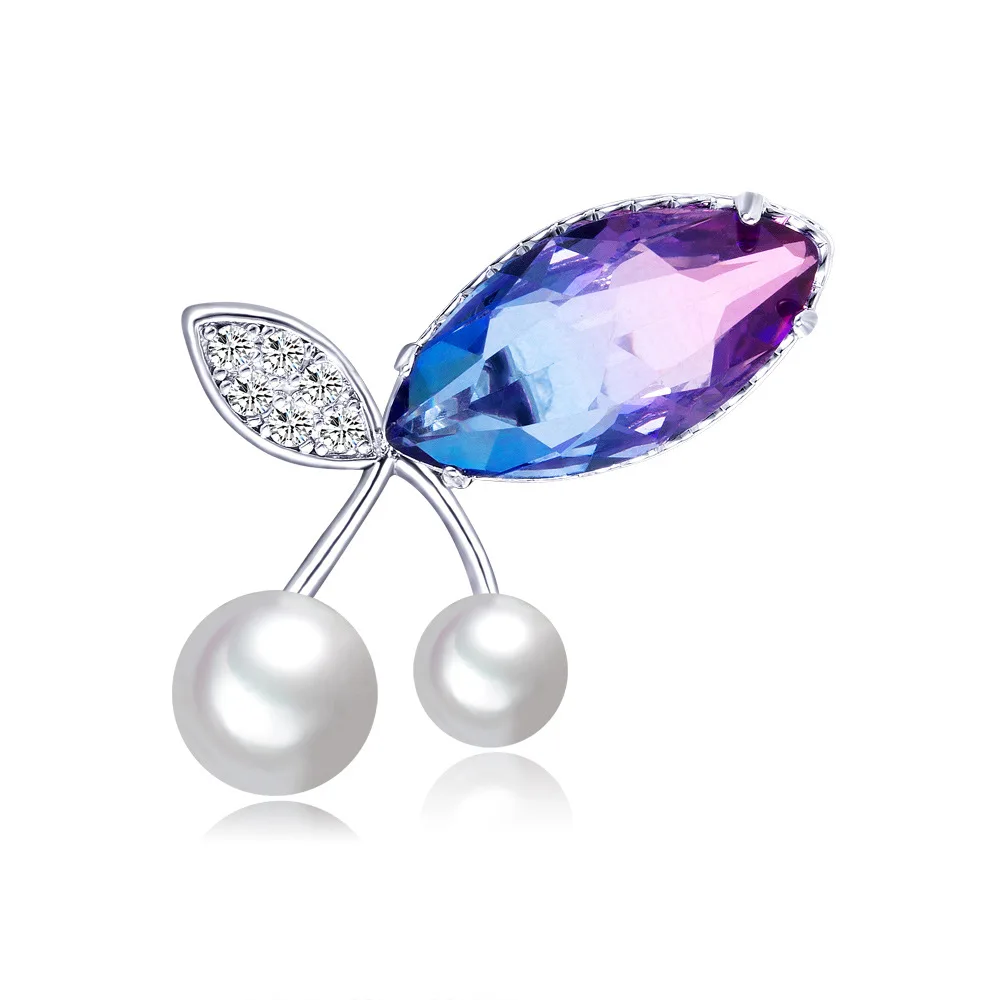 

New Crystal Glass Brooch Purple Copper Zircon Tourmaline Brooches For Women Girls Leaf Brooch Clothing Sting Horse Needle