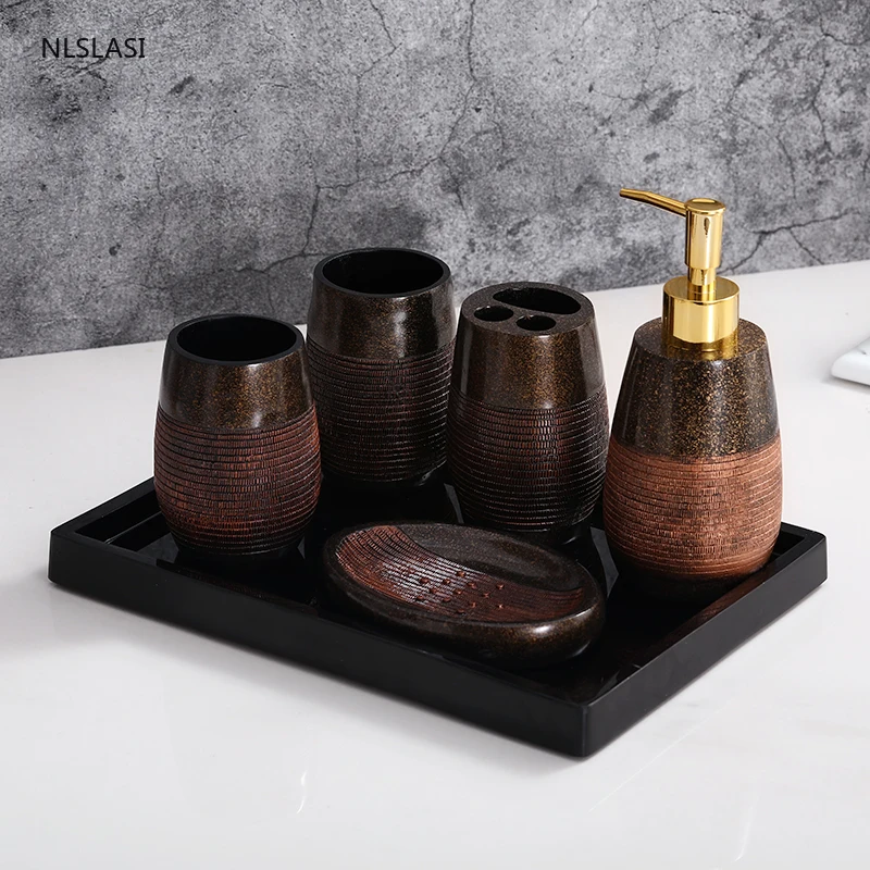 

European-style high-end imitation marble bathroom toothbrushing cup set bathroom wash set mouthwash tooth cylinder