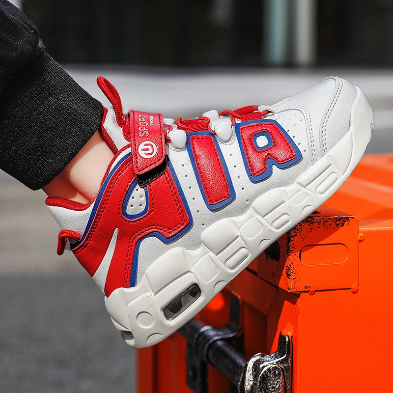 

2020 New Kids Boy Basketball Shoes High Top Sneakers For Boys Brand Leather Boys Gym Basketball Boots Red Children Outdoor Shoes
