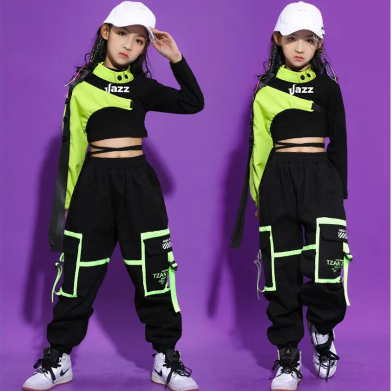 

Girls Show Hip Hop Clothing Tank Crop Tops Stage wear Cargo dancing Pants for singers Ballroom Dance Costume Carnival Outfits
