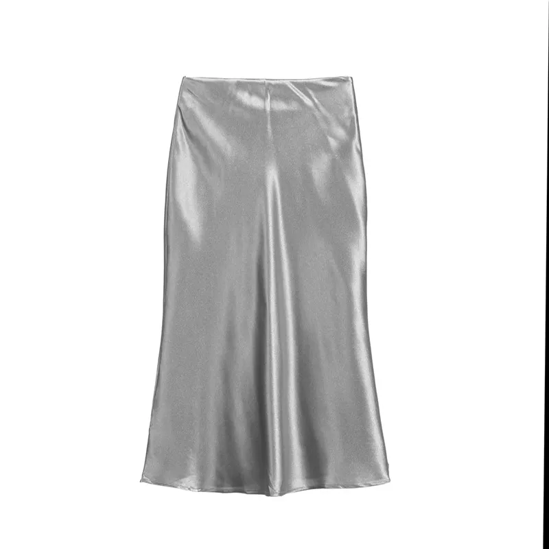 Женская длинная юбка-трапеция сексуальная блестящая Элегантная Шелковая