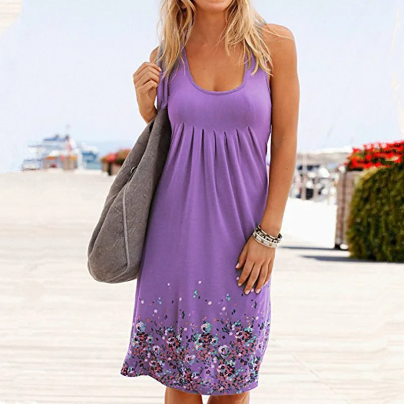 Женское платье без рукавов с открытыми плечами повседневный пляжный сарафан на