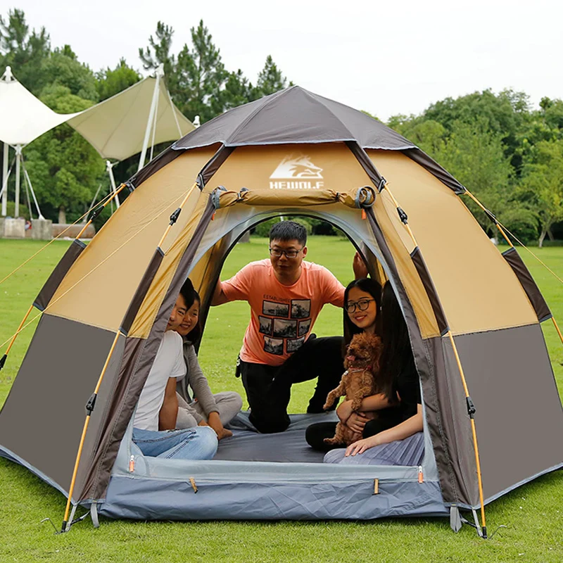 Hewolf 2 in 1 Automatic Camping Tents Waterproof Sun Family Self-driving Outdoor Travel Hiking Beach Teepee for 3-4/5-8 Person | Спорт и