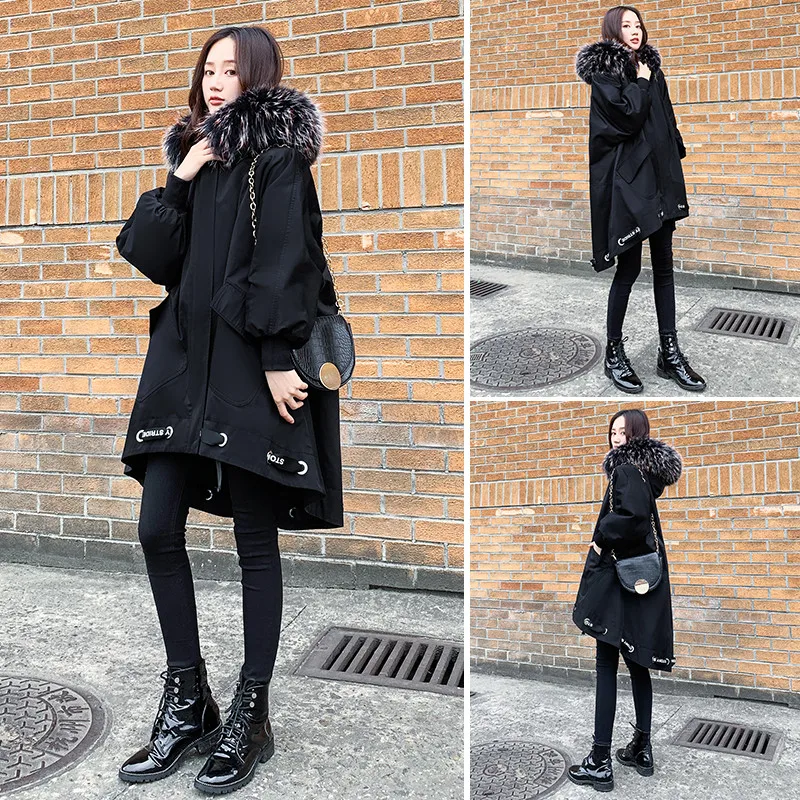 Повседневная Женская длинная парка 5XL пальто зимние куртки с меховым воротником