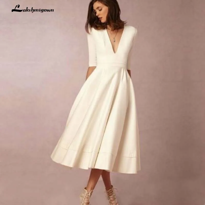 Винтажные Свадебные платья 1950 х годов Короткие свадебные с рукавами пикантные