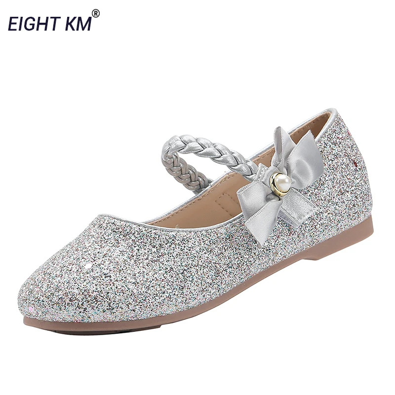 Балетки EIGHT KM для девочек на плоской подошве классические блестящие босоножки с