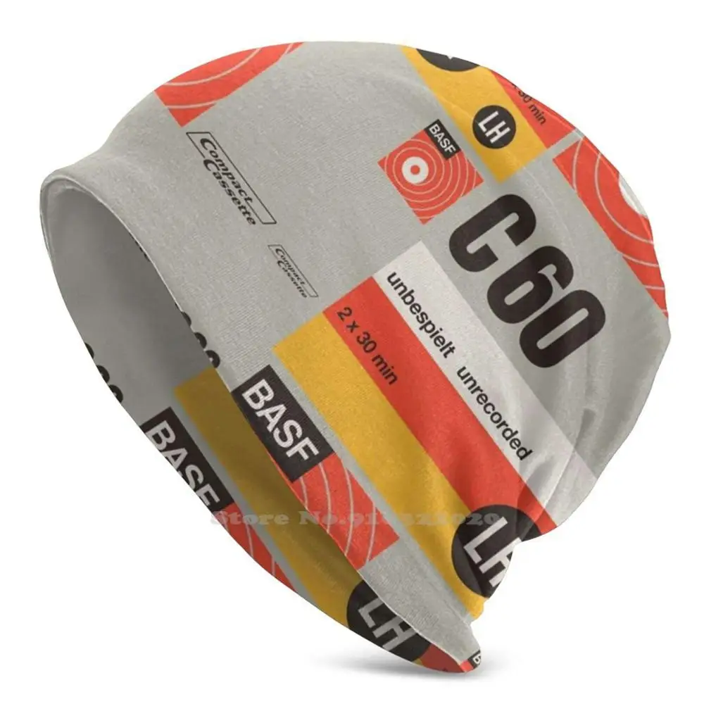 Classic Music Cassettes Basf C60 New Autumn Winter Cap Skullies Beanies Cassette Retro Tape Boombox Music Graphics Dolby
