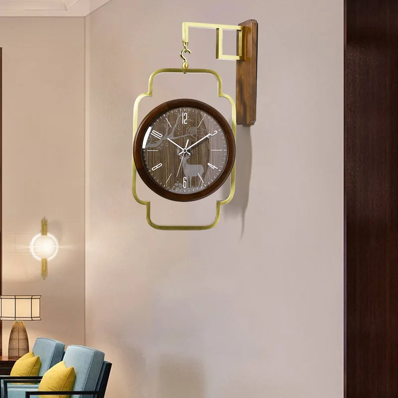 Металлические Двухсторонние настенные часы в европейском стиле ретро