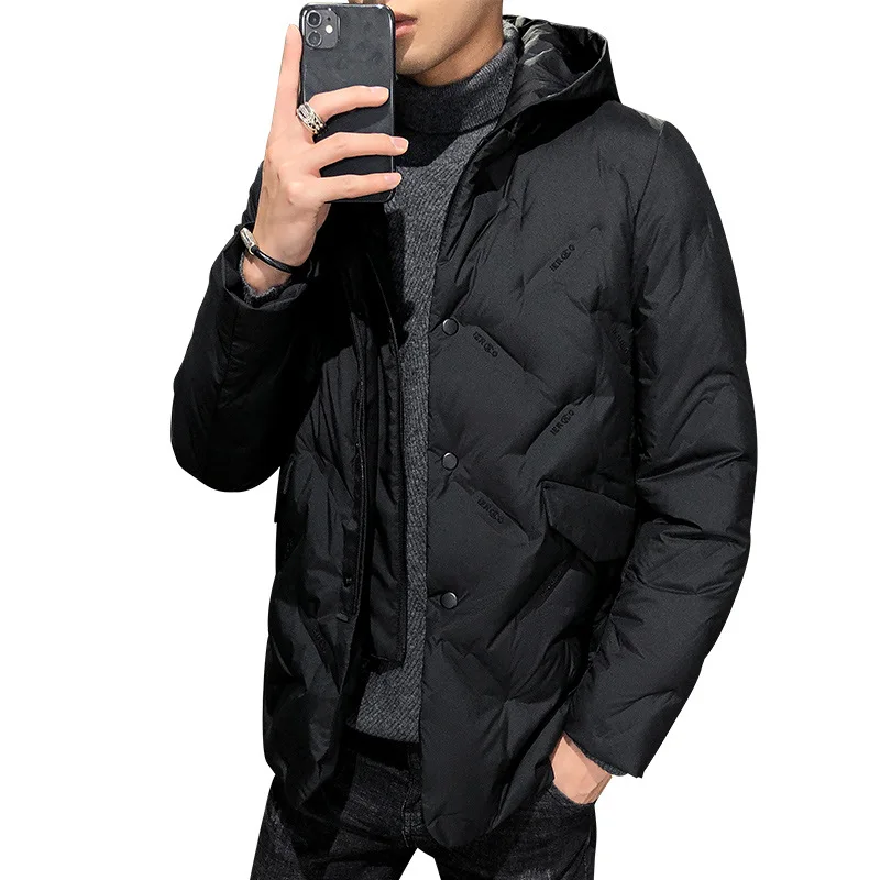 

down light jacket male brief paragraph loose business luxury thin solid color joker down coat to keep warm men jacket
