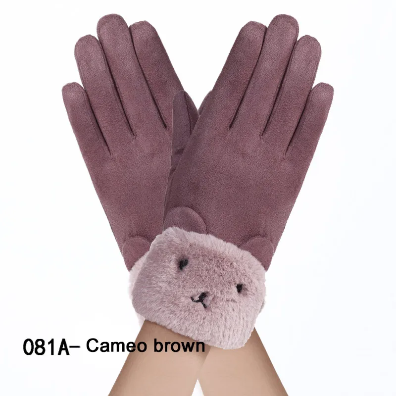 New Winter Female Lace Warm Cashmere Three Ribs Cute Mittens Double Thick Plush Wrist Women Touch Screen Driving Gloves