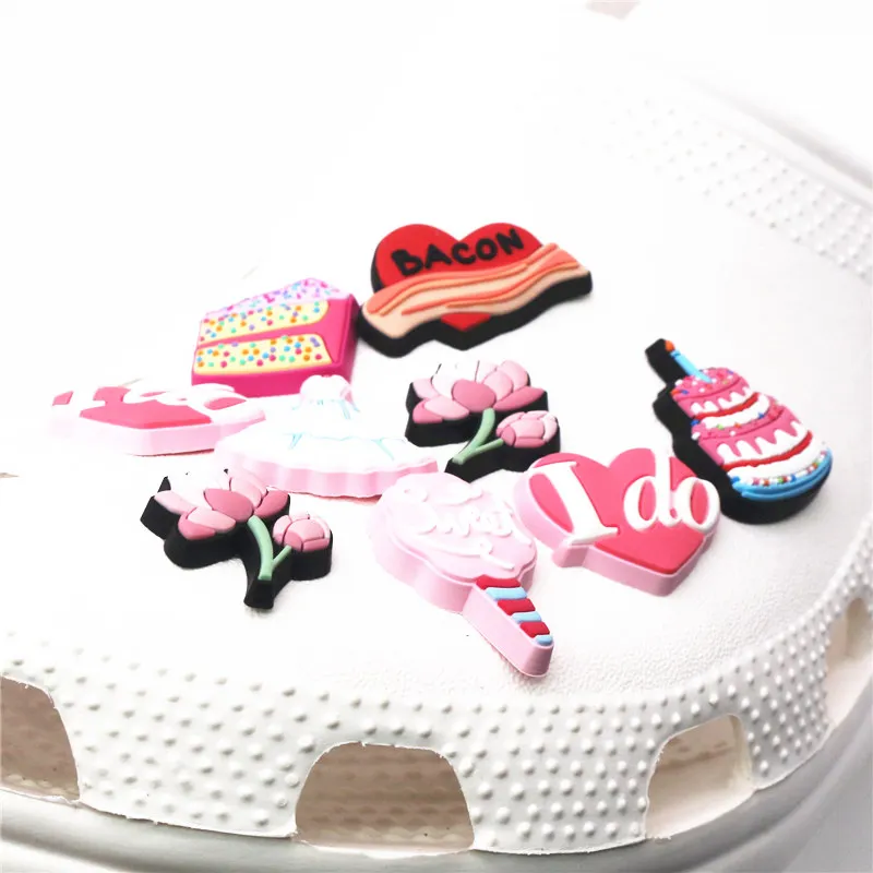 1pcs Birthday Cake PVC Shoe Charms Accessories Bacon/Marshmallow/Lotus/Princess Dress JIBZ fit Croc Charms Bracelet Kids Gifts