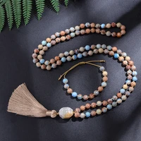 8mm emperor jasper beaded knotted japamala necklace meditation yoga blessing jewelry set 108 mala rosary natural stone pendant
