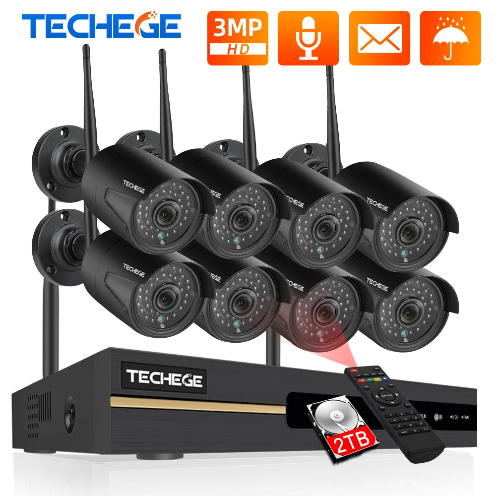 Techege 8CH 3MP Беспроводной камера видеонаблюдения системы безопасности H.265 Wi Fi ip на