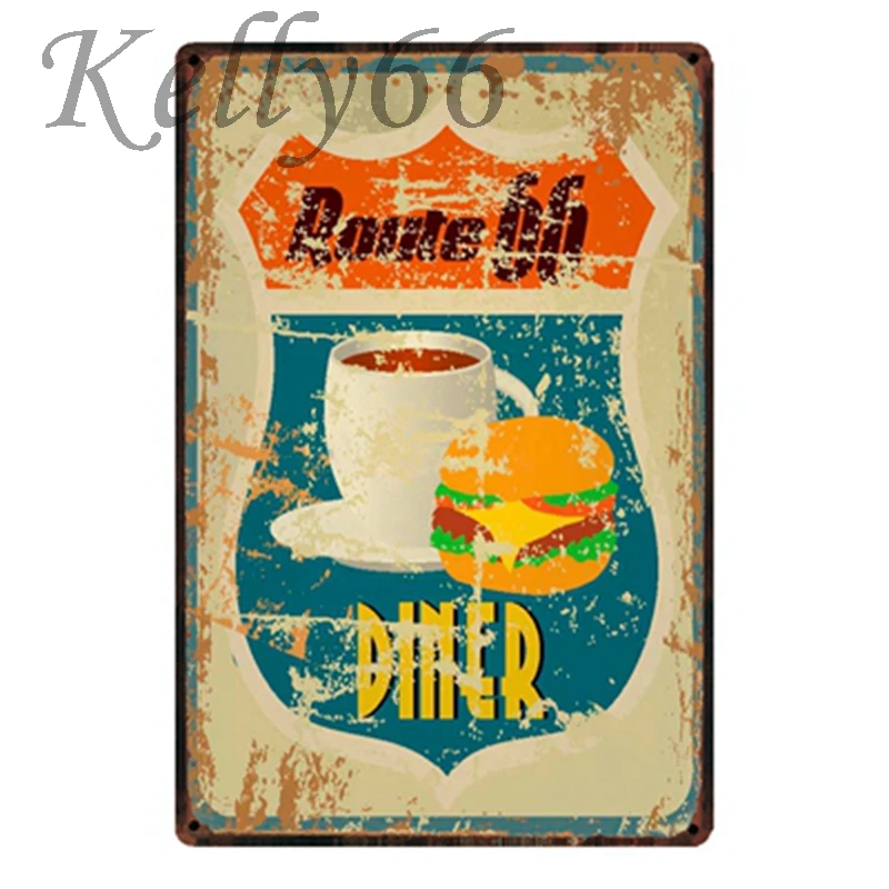 

Route 66 Diner coffee Burger Metal Sign Tin Poster Home Decor Bar Wall Art Painting 20*30 CM Size y-1705