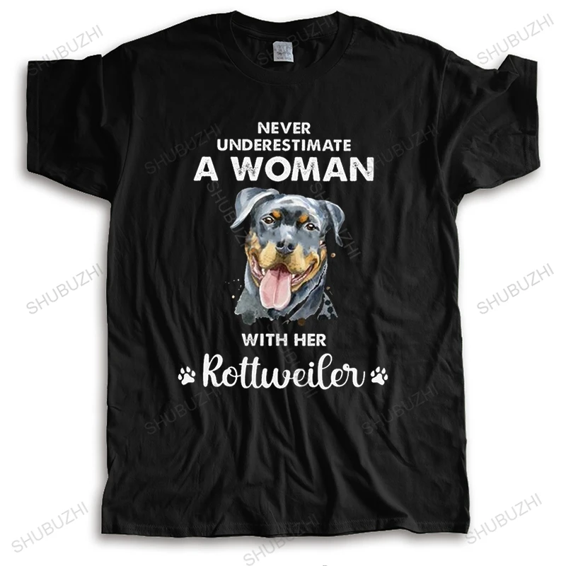 

Never Underestimate A Woman With Her Rottweiler T Shirt Men Tshirt Soft Cotton Dog Lover Tee Tops Short Sleeved Printed T-shirt