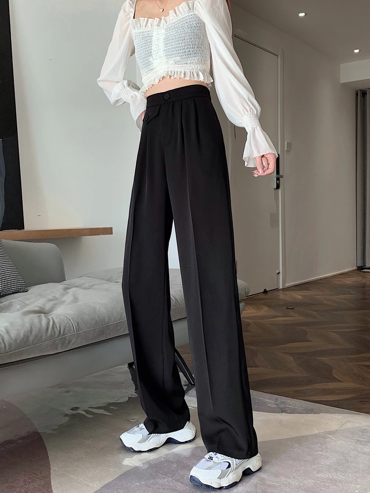 

Korean version New High Waist Drape Black Suit Pants Women's Straight Loose Mop Casual Pants Summer Pants Fashion